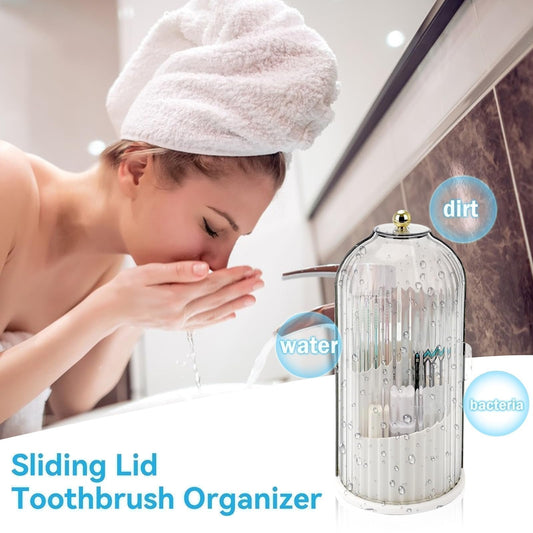 🧴 BUY 2 GET 1 FREE! 🚪 Sliding Lid Toothbrush Organizer – Compact, Holds Multiple Brushes & Perfect for Bathroom Counter 🛁